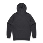 A plain dark gray hooded sweatshirt shown from the back on a white background.