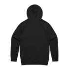 Black hooded sweatshirt shown from the back, laid flat on a white background.