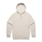 Light beige hooded sweatshirt with front pocket and drawstrings, laid flat on a white background.