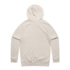Beige hoodie laid flat, shown from the back with hood and long sleeves visible.