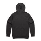 Black hooded sweatshirt shown from the back on a white background.