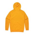 Bright yellow hooded sweatshirt shown from the back on a white background.