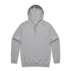 Plain gray hooded sweatshirt with front pocket and drawstrings, laid flat on a white background.