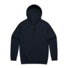 Black hooded sweatshirt with front pocket and drawstrings, laid flat on a white background.
