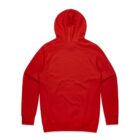 Red hooded sweatshirt shown from the back against a white background.
