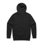 Black hooded sweatshirt shown from the back, laid flat on a white background.