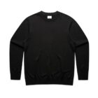 Black long-sleeve crewneck sweatshirt laid flat on a white background.