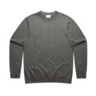 A plain gray crewneck sweater with long sleeves, laid flat on a white background.
