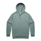 A plain light green hooded sweatshirt with a front pocket, laid flat on a white background.