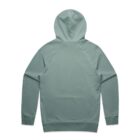 Light green hooded sweatshirt shown from the back, with long sleeves and no visible logos.