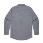 A gray long-sleeve button-up shirt shown from the back, with a collar and cuffs.