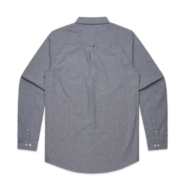 Gray long-sleeve button-up shirt shown from the back, laid flat on a white background.