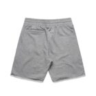 Back view of gray shorts with an elastic waistband and a single back pocket.