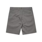 Gray shorts with belt loops and two back welt pockets, displayed on a white background.