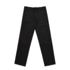 Black straight-leg dress pants laid flat on a white background.