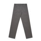 Gray dress pants laid flat, shown from the back with welt pockets and belt loops.