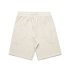 Back view of cream-colored shorts with an elastic waistband and a single back pocket.