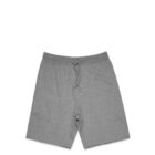 Gray drawstring shorts laid flat on a white background.