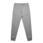 Gray sweatpants with an elastic waistband and ankle cuffs, laid flat on a white background.