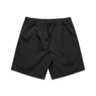 Black drawstring athletic shorts laid flat on a white background.