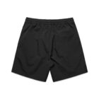 Black athletic shorts with an elastic waistband and a single back pocket, shown from the back.