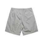 Light gray athletic shorts, rear view, with an elastic waistband and a single back pocket.
