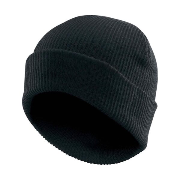 Knit Vintage Beanie in plain black with a folded brim on a white background.