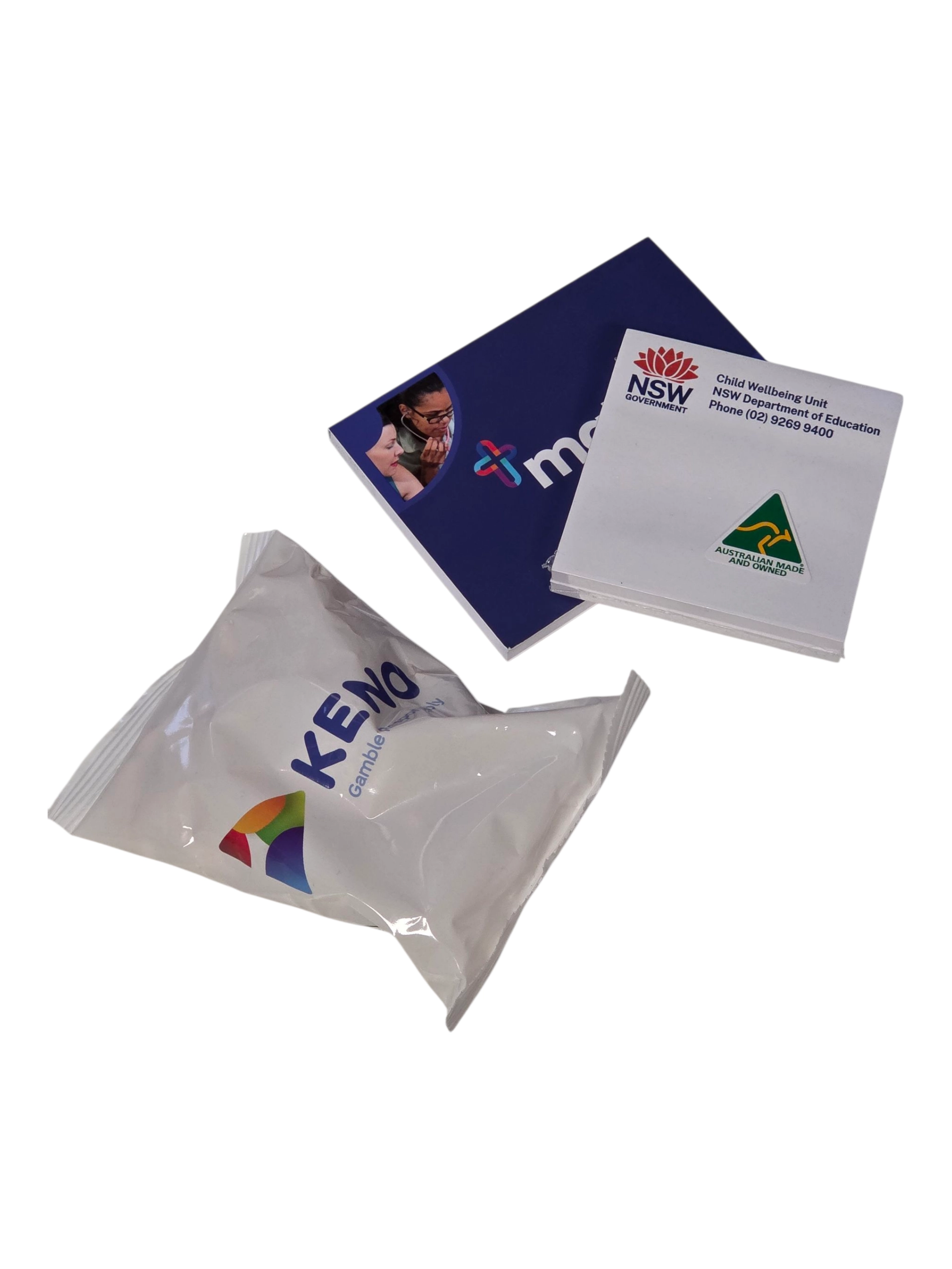 Two best-selling notepads and a white packet with the Keno logo on a white background.