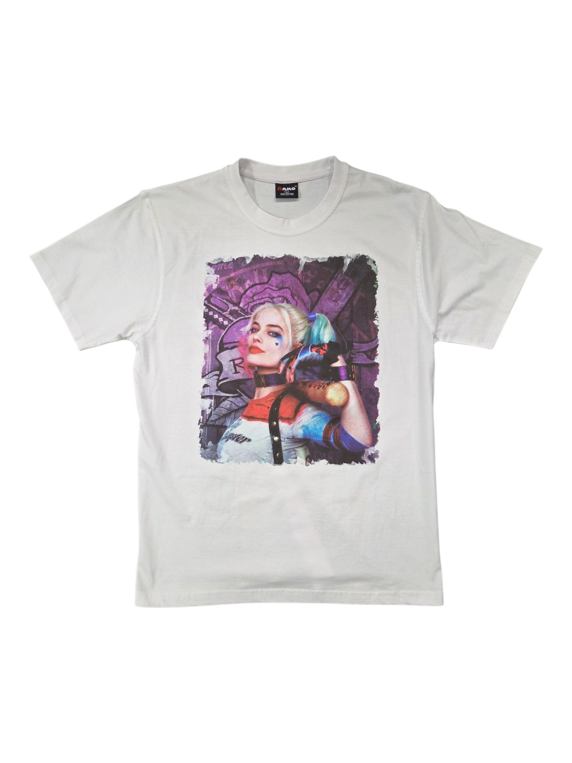 White T-shirt with a colorful graphic, made using vibrant digital printing techniques.