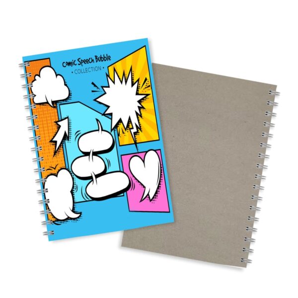 Two Everly A5 Full Colour Wiro Binding Notebooks: one comic bubbles, one plain brown.