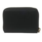 A black leather zippered wallet with a gold zipper on a white background.