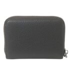 Black textured leather wallet with a zipper on a white background.
