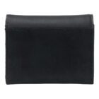 Black leather wallet closed and photographed against a white background.