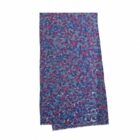 Blue and purple patterned scarf with small red accents, laid flat on a white background.