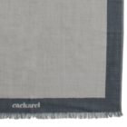 Light gray scarf with a dark gray border and fringe, cacharel logo at the bottom.