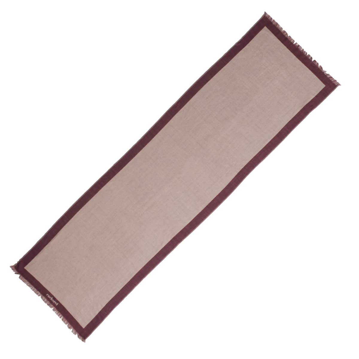 Beige table runner with a dark brown border, displayed on a white background.