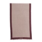 Beige scarf with a dark maroon border and small fringes at the ends.