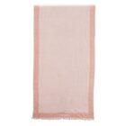 Light pink scarf with a darker pink border and small fringe at the ends.