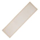 Beige and white rectangular table runner with fringed edges, viewed from above.