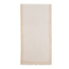 A beige and off-white rectangular cloth with fringe on one end.