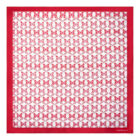 Red and pink butterfly pattern on a white scarf with a solid red border.