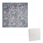 Blue floral silk scarf with pink and white blossoms, shown with a white box packaging.