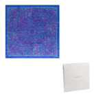 Blue and purple patterned silk scarf with a white Cacharel box beside it.