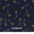 Navy fabric with yellow floral and feather pattern, cacharel logo at the bottom.