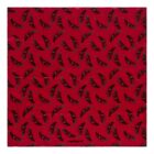 Red scarf with a repeating black feather pattern and cacharel logo at the bottom center.