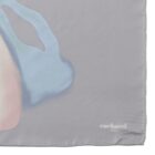 Light gray Cacharel scarf with a blue and beige abstract design and logo in the corner.