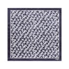 Square navy blue scarf with a white floral pattern and a solid navy border.