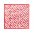 Red square scarf with a white abstract pattern and a solid border.
