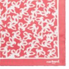 Pink and white Cacharel scarf with abstract leaf pattern and logo in the corner.