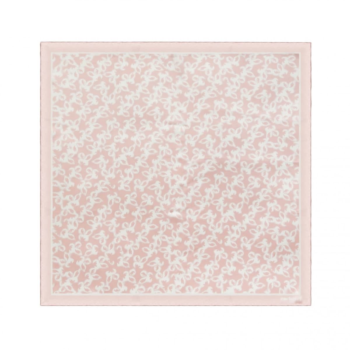 Pale pink square scarf with a white abstract floral pattern.